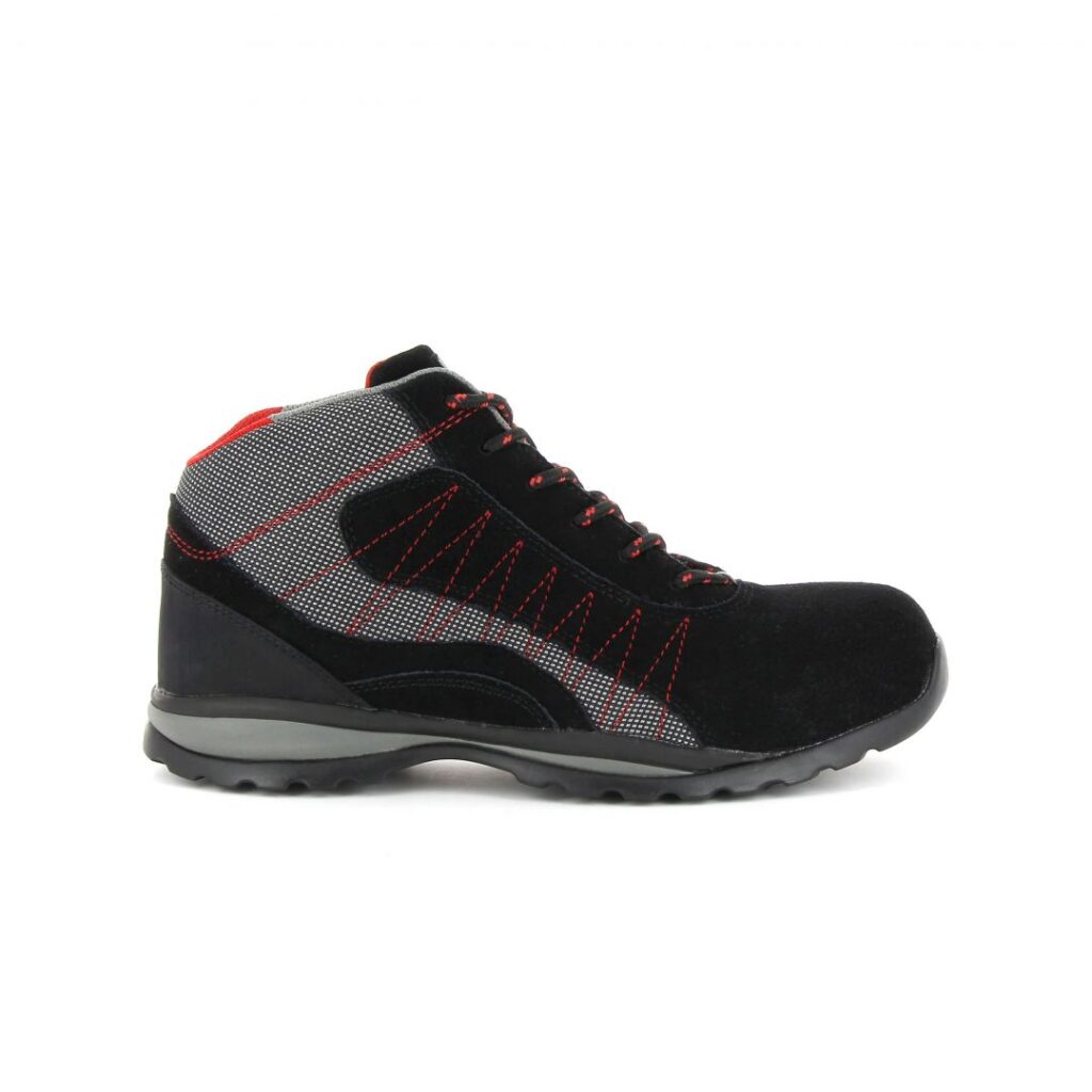 chaussure de sécurité S1P montante noire, grise et rouge vue de profil