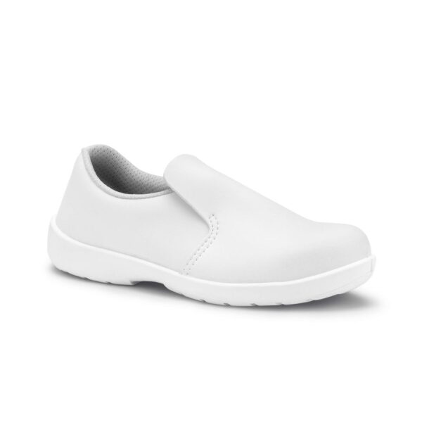 S.24 | BiancaBlc | BIANCA BLANC S3 Mocassin de sécurité blanc basse femme S3 HRO SRC hygiène vue de profil