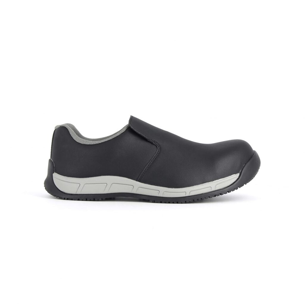 Mocassin de sécurité noir basse homme et femme S3 HRO SRC hygiène vue de profil