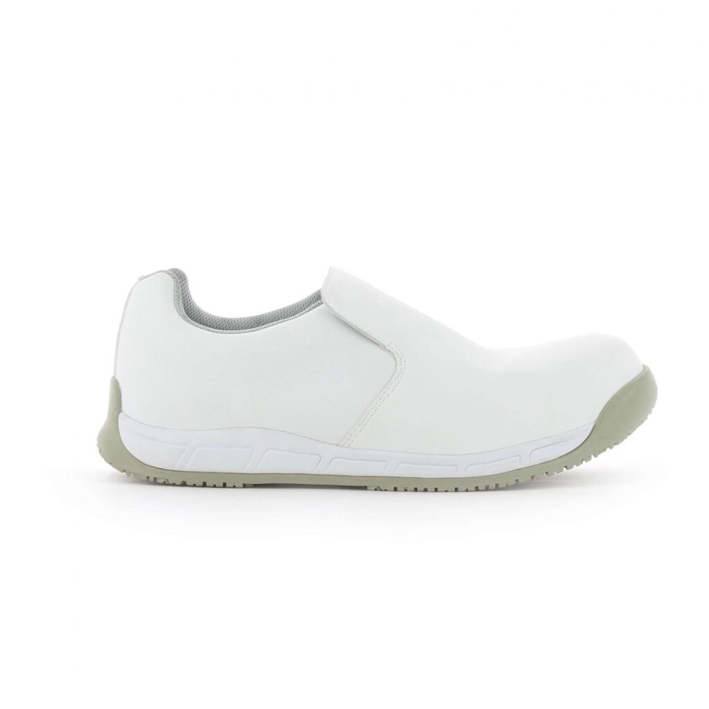 Mocassin de sécurité blanc basse homme et femme S3 HRO SRC hygiène vue de profil