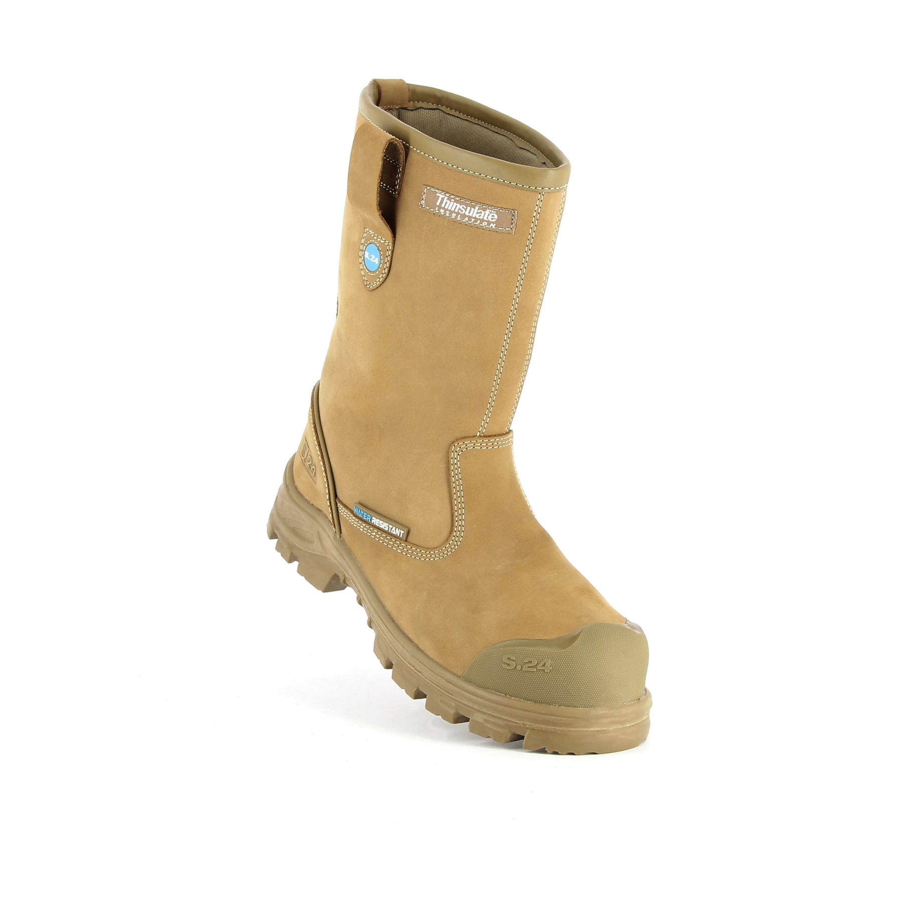 Botte de sécurité camel beige haute homme et femme S3 WR résistante vue 3/4 avant