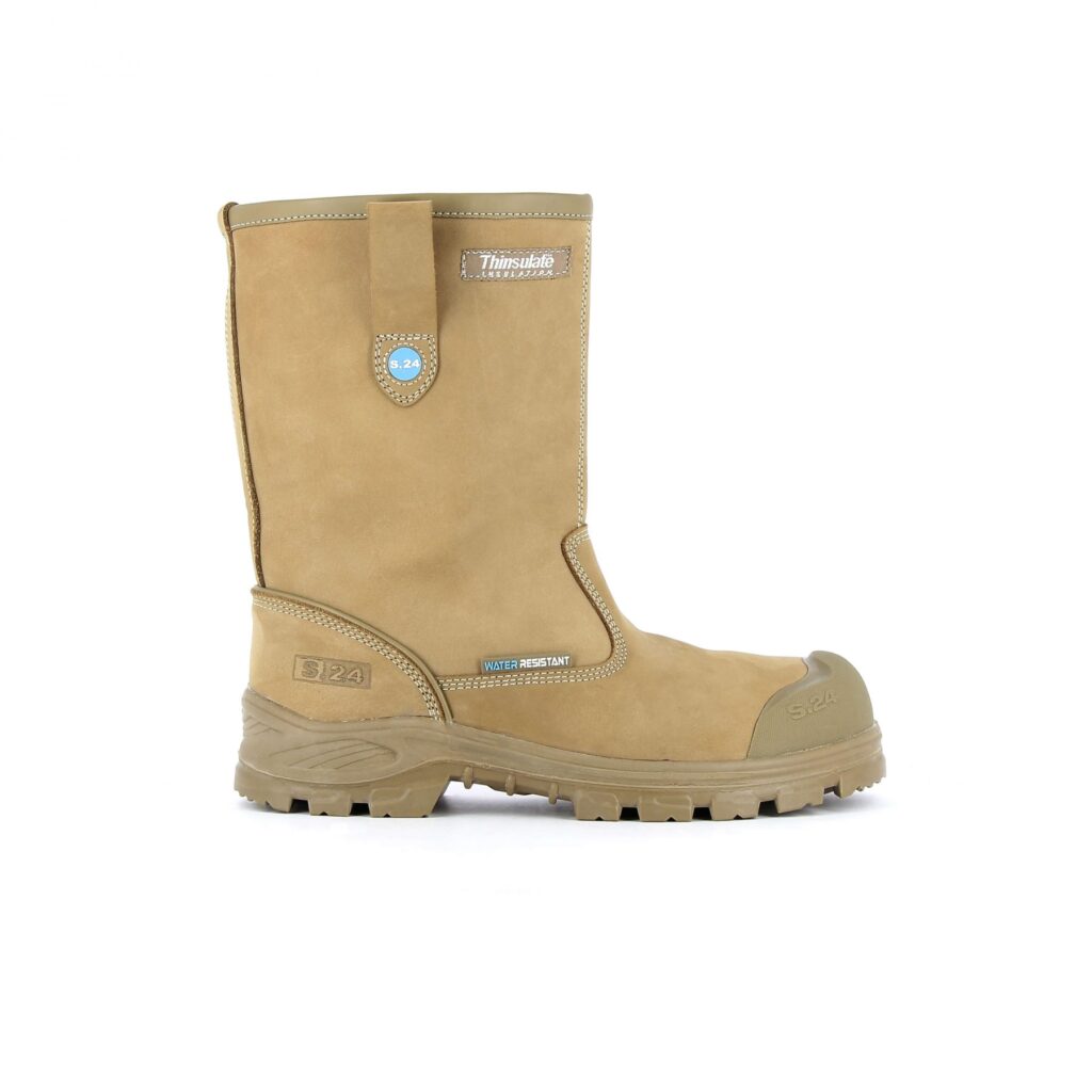 Botte de sécurité camel beige haute homme et femme S3 WR résistante vue de profil