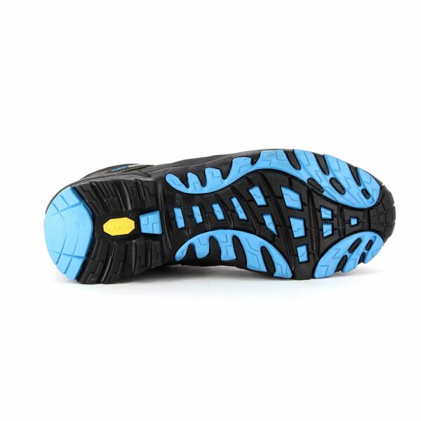 Semelle de chaussure de sécurité noire et bleu SRC antiglisse vibram vue de dessous
