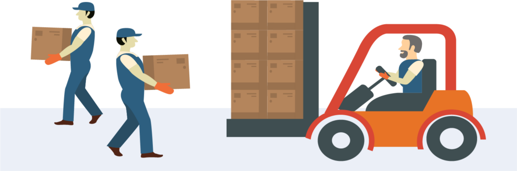 dessin de logisticiens portant des cartons