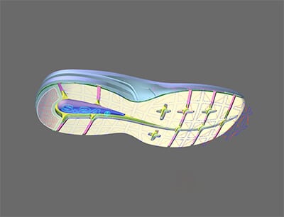 semelle de chaussure en 3D vue de dessous
