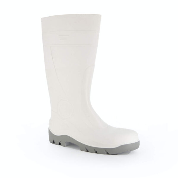 botte de travail en plastique grise et blanche