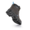 chaussure de sécurité montante avec une semelle noire et un cuir marron vue de derrière