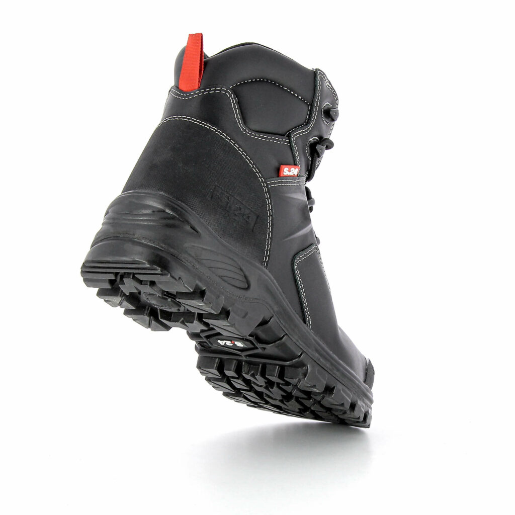 chaussure de sécurité montante en cuir noir vue de derrière