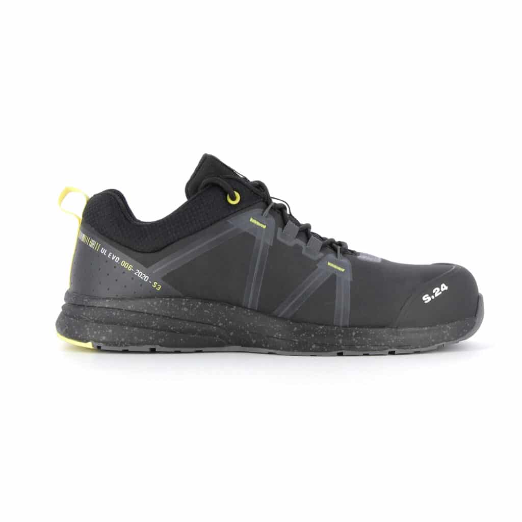 chaussure de sécurité noire et grise de profil