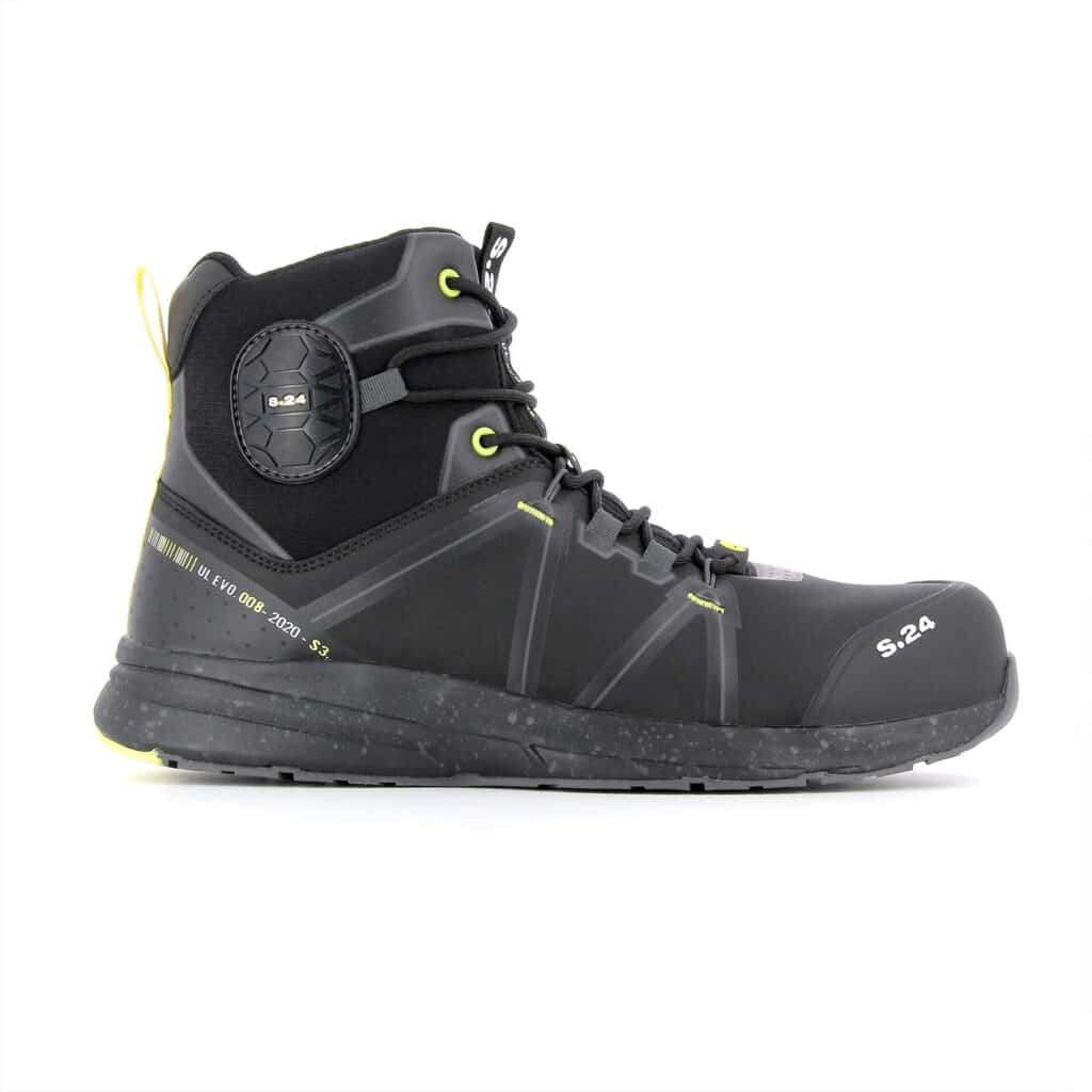chaussure de sécurité noire montante et grise de profil