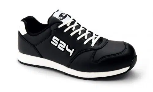 chaussure de sécurité noire et blanche pour homme et femme en microfibre lisse