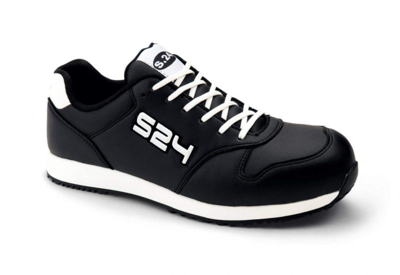 chaussure de sécurité noire et blanche pour homme et femme en microfibre lisse