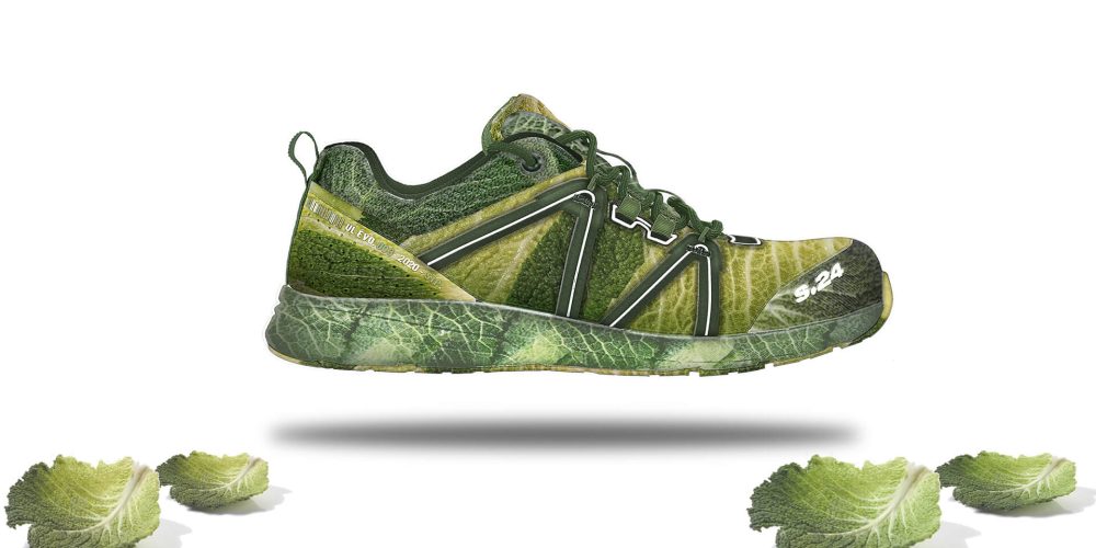 chaussure de sécurité verte en feuilles de choux vue de profil