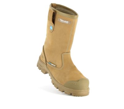 Botte de sécurité camel beige haute homme et femme S3 WR résistante vue 3/4 avant