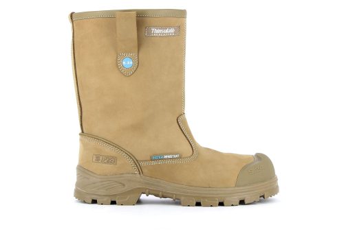 Botte de sécurité camel beige haute homme et femme S3 WR résistante vue de profil