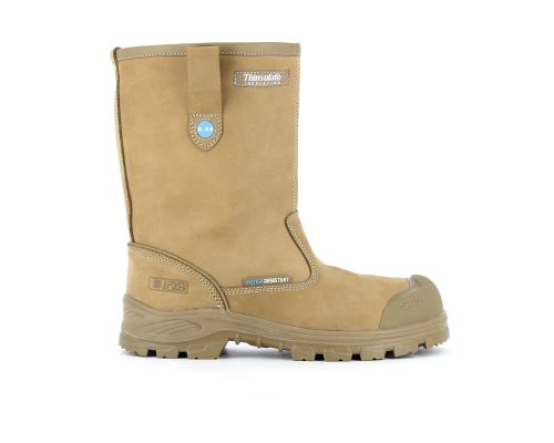 Botte de sécurité camel beige haute homme et femme S3 WR résistante vue de profil