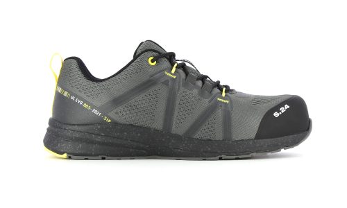 chaussure de sécurité grise noir et jaune de profil