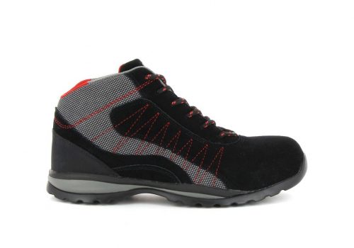 chaussure de sécurité S1P montante noire, grise et rouge vue de profil
