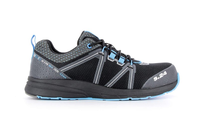 basket de sécurité noire, grise et bleu de profil