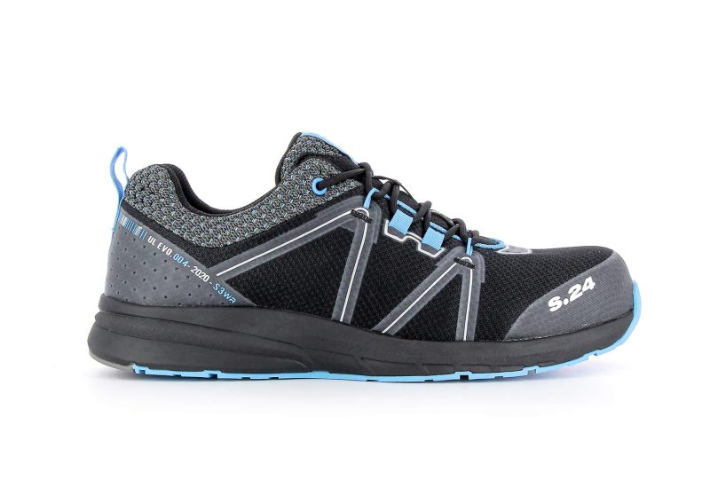 basket de sécurité noire, grise et bleu de profil