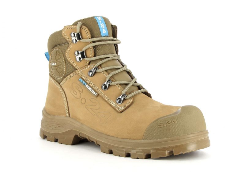 XPER TP S3-5802-S24 Chaussure de sécurité camel beige haute homme et femme S3 WR polyvalente vue de profil