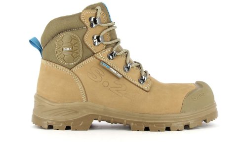 Chaussure de sécurité camel beige haute homme et femme S3 WR polyvalente vue de profil