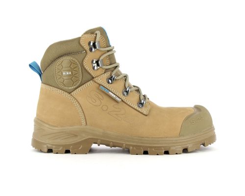 Chaussure de sécurité camel beige haute homme et femme S3 WR polyvalente vue de profil