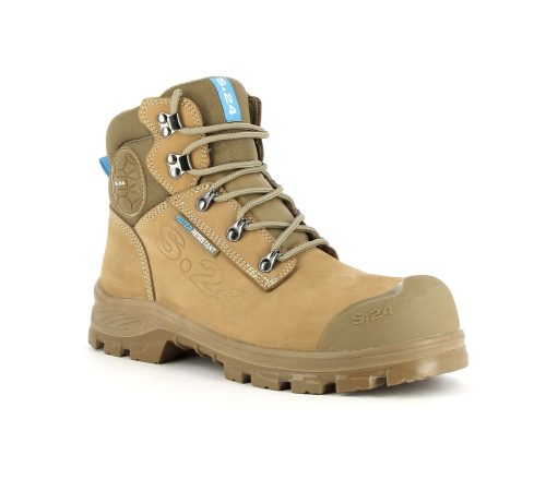 Chaussure de sécurité camel beige haute homme et femme S3 WR polyvalente vue de profil