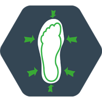 schéma dessin d'un pied sur une semelle entouré de flèches vertes